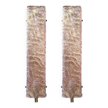 Pair of Luxury Gold Wall Sconces with Ametista “Graniglia” Murano Glass