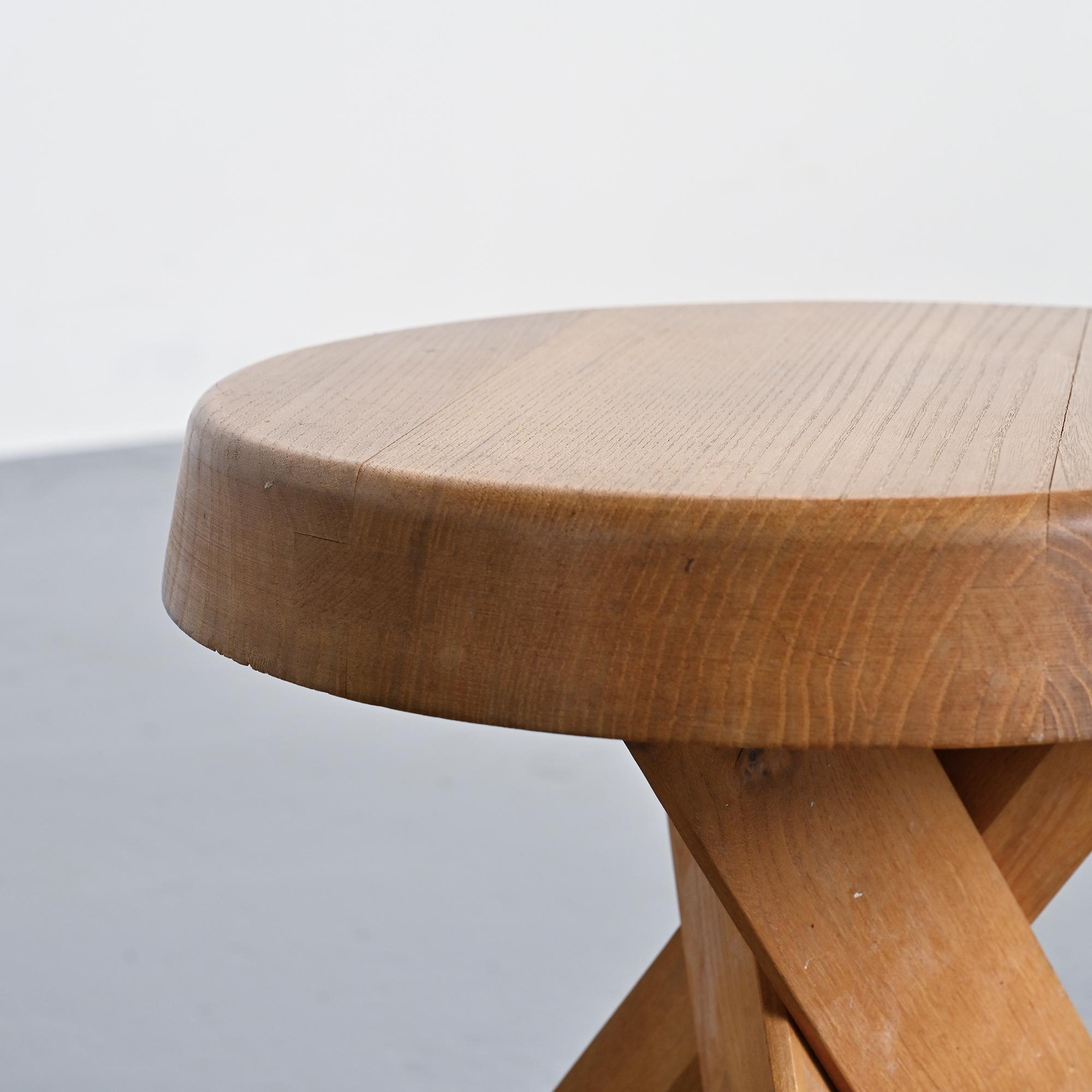 Original S31 stool in solid elm by Pierre Chapo, circa 1980.