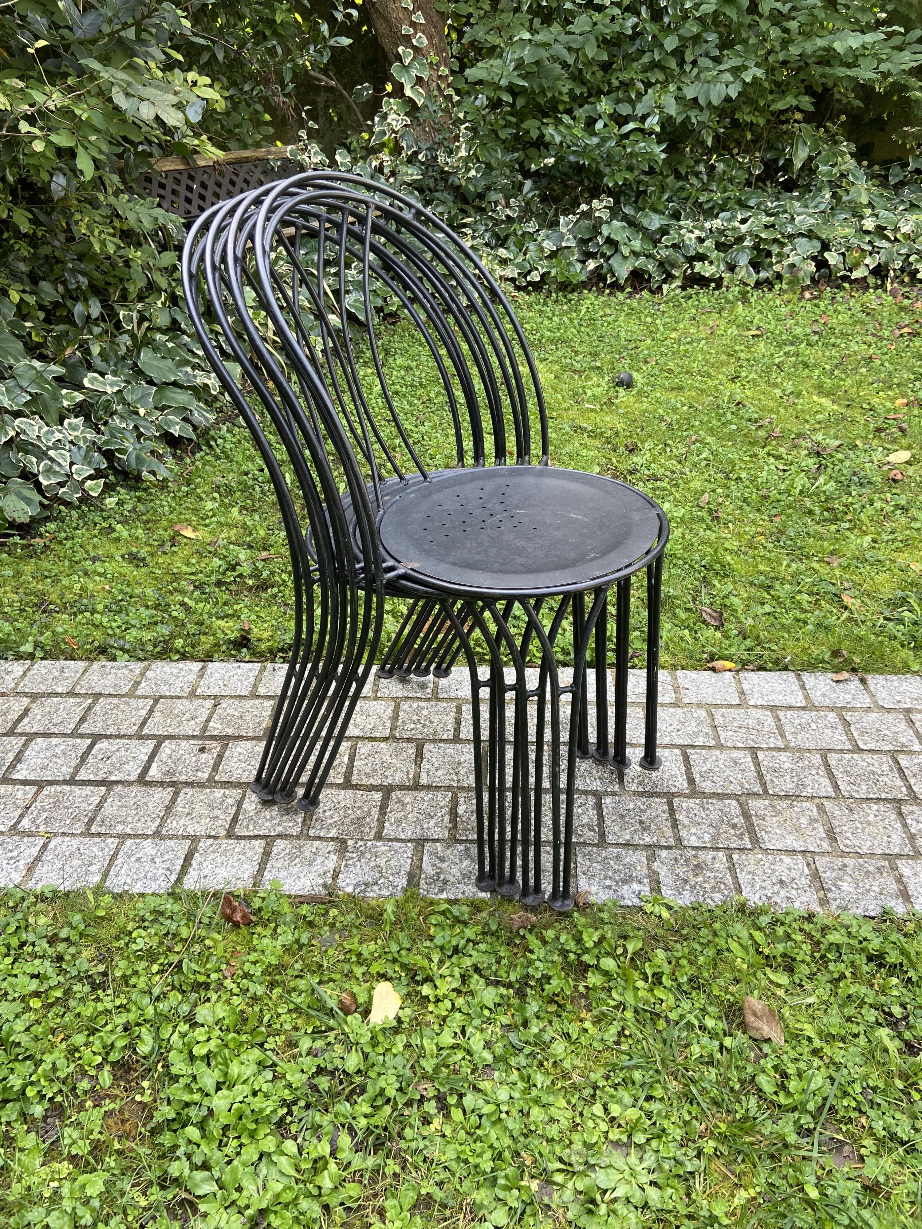 Black chair in vintage wrought iron 1980