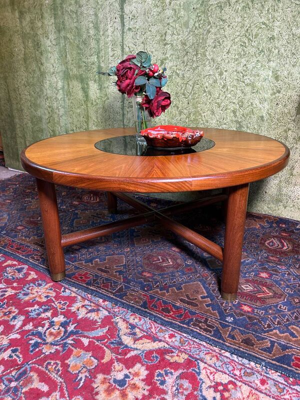 Table basse ronde GPlan en teck vintage rétro du milieu du siècle