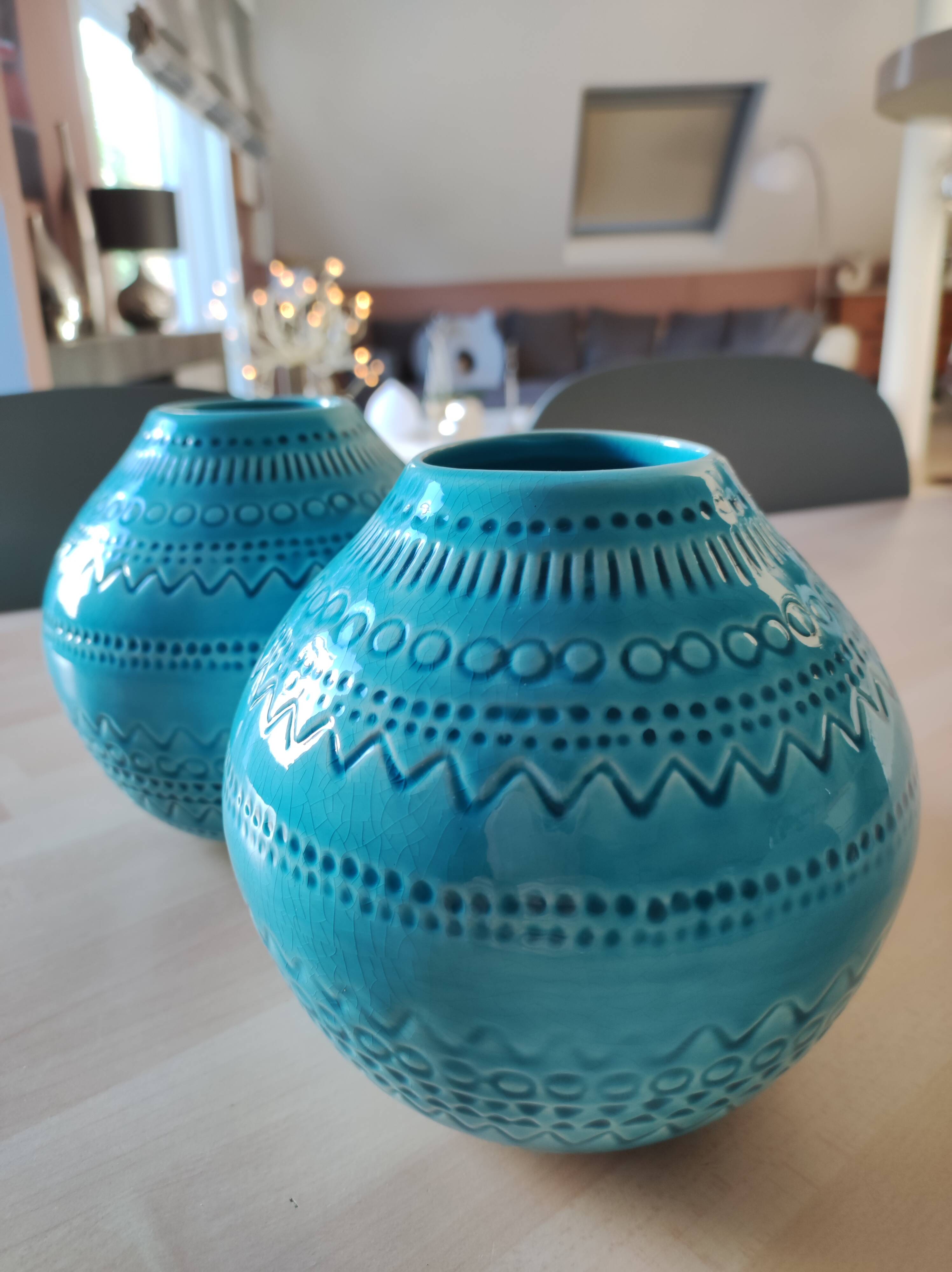 Pair of vases shaped ball stylish Asian. Glazed ceramic
