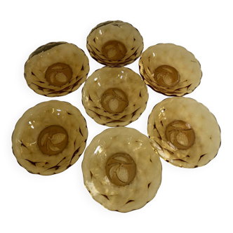 Vintage set of 7 amber brown glass fruit bowls