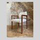 Fauteuil Mid Century bois et tissu laine bouclée