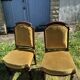 Pair of antique Louis XVI style chairs - carved wood - green velvet -