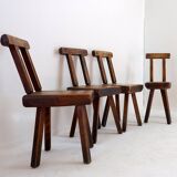 Brutalist Chairs attributed to Mobichalet, Belgium, 1960s, Set of 4
