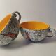 2 Vintage ceramic cups signed Tess boat decor in enamels