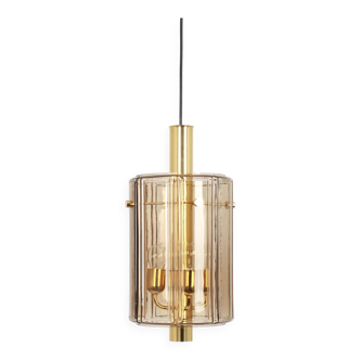 Large lantern-shaped pendant light with glass shade by Limburg, Germany, 1960s.