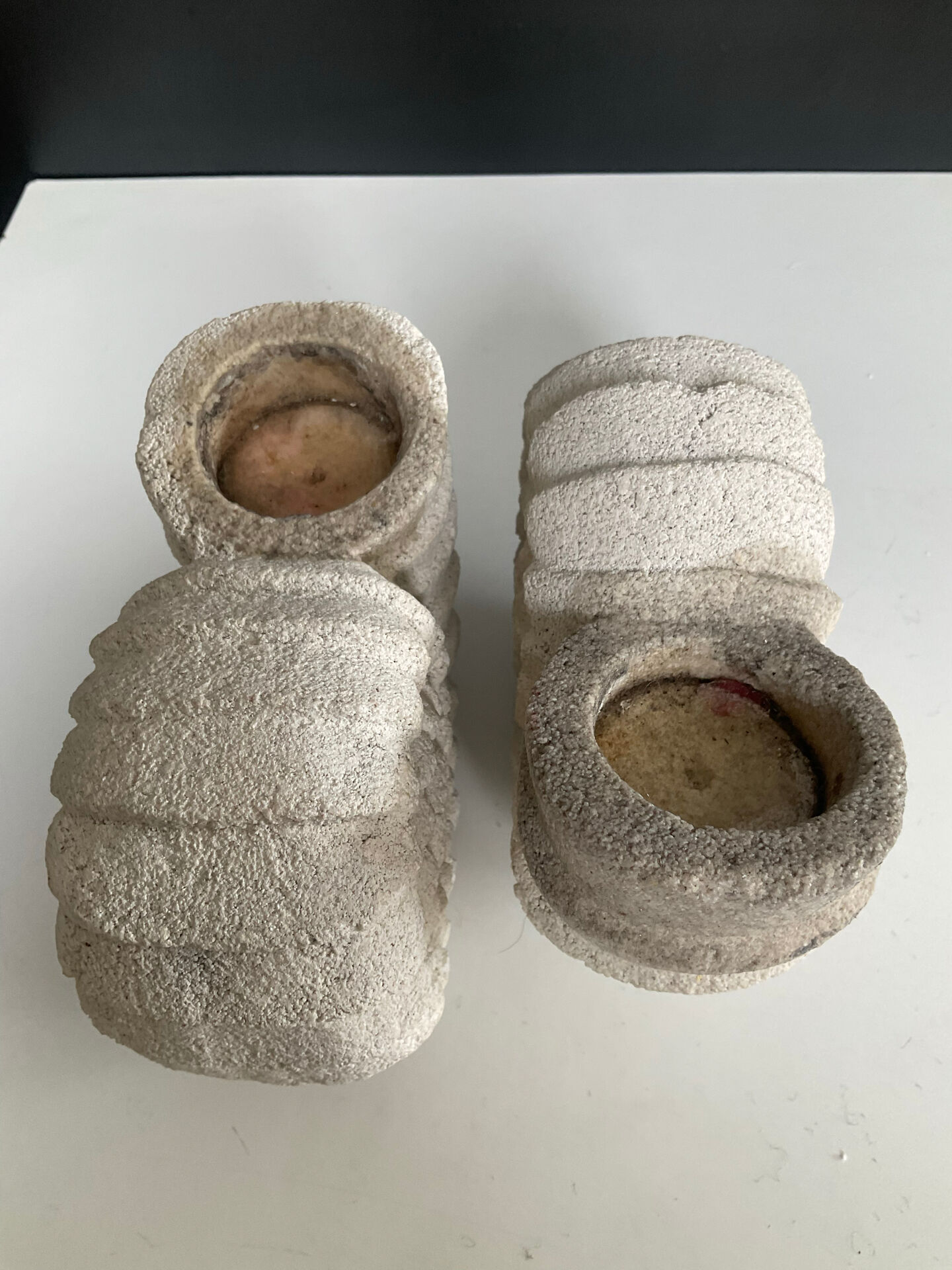 Vintage stone shell candlestick pair