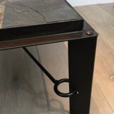 Rare coffee table in steel and wrought iron with a top made of lava stones