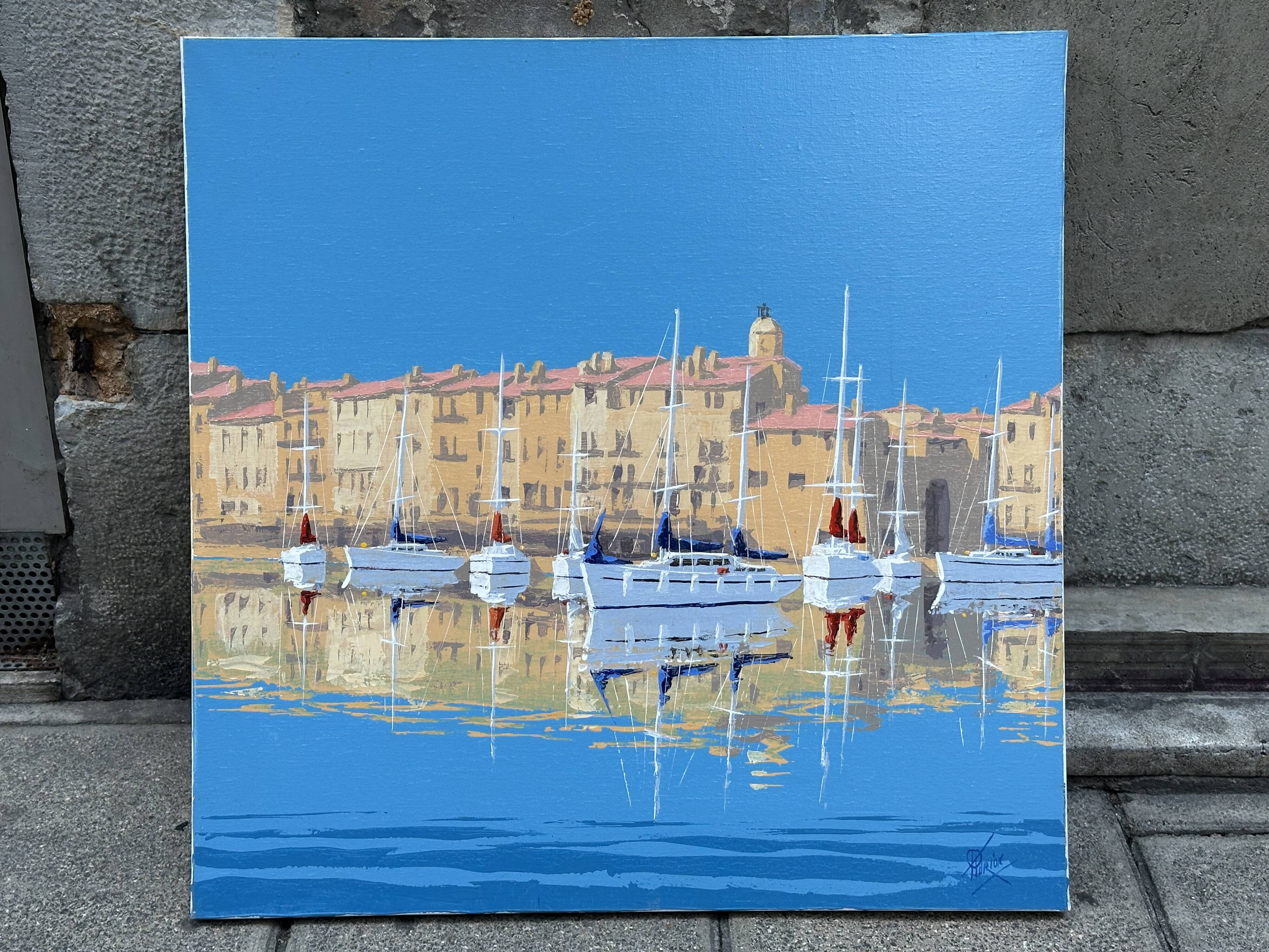 Patrick TURION Large Oil Port of Saint TROPEZ 80x80cm Exhibitions