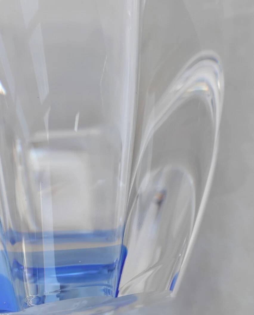 Orrefors Mayflower - Vase 8 Pétales De Cristal Reflets Bleus Vintage