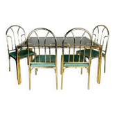 French vintage dining set in imitation bamboo brass with 4 chairs and table, 1970s, set of 5.