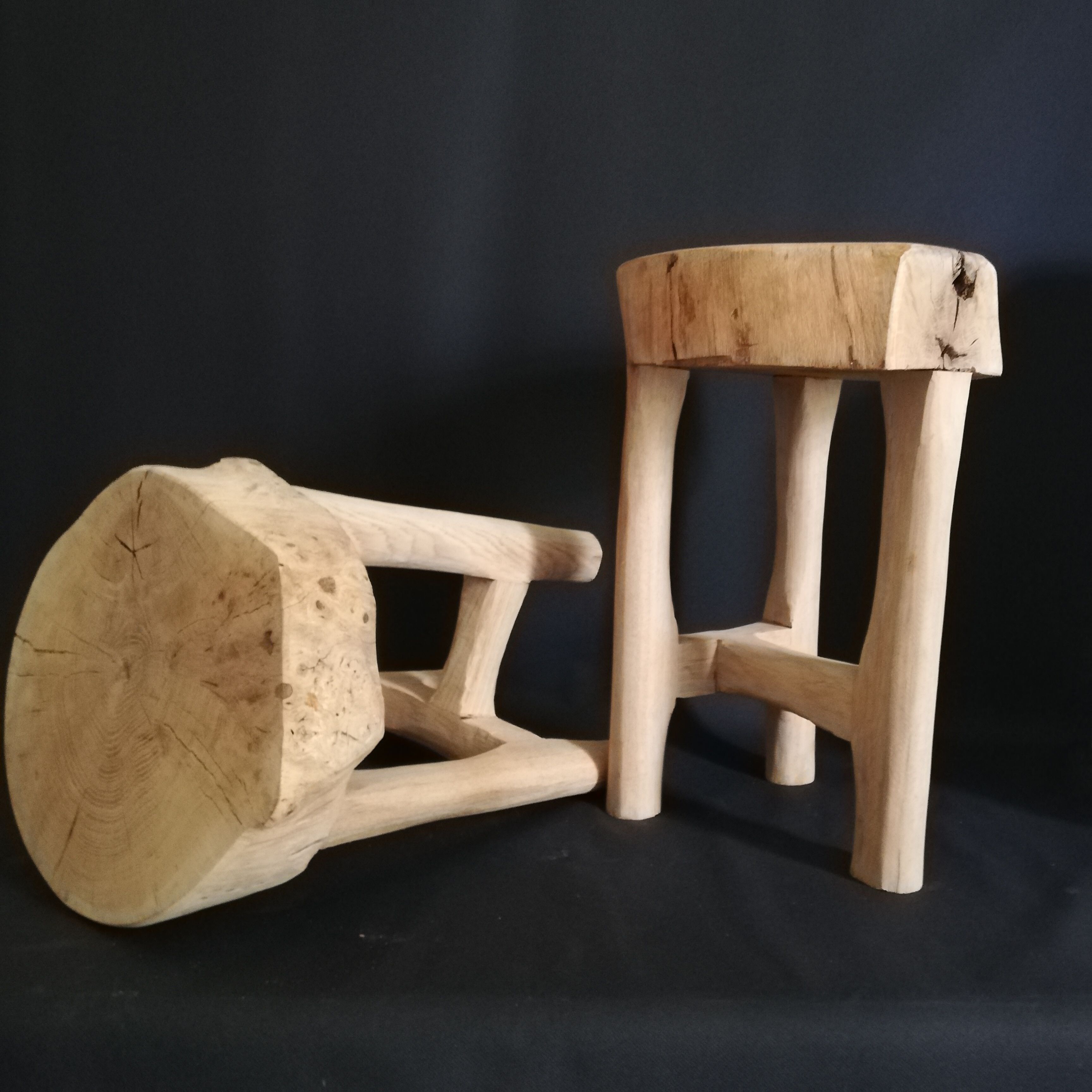 Brutalist solid oak stool