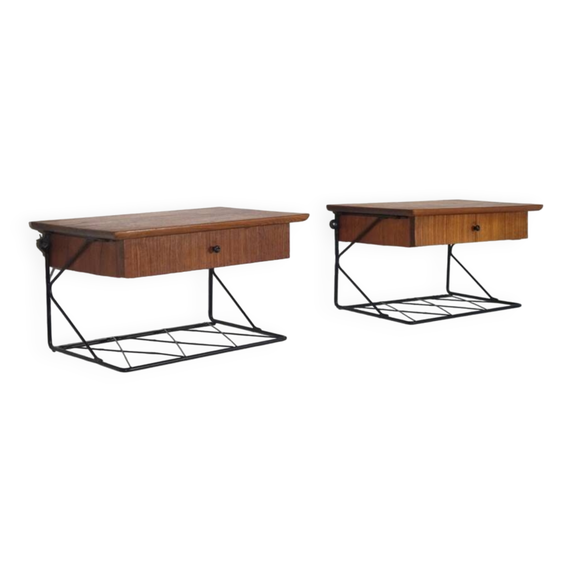 Pair of vintage Scandinavian hanging bedside tables 1960