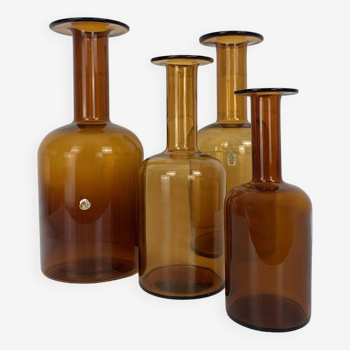 Set of 4 Danish Gulv vases in amber, Holmegaard design Otto Brauer