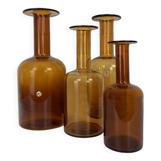 Set of 4 Danish Gulv vases in amber, Holmegaard design Otto Brauer