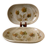 pair of sandstone / ceramic raviers Niderviller Doria Ste Radegonde hand painted 70s