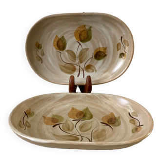 pair of sandstone / ceramic raviers Niderviller Doria Ste Radegonde hand painted 70s