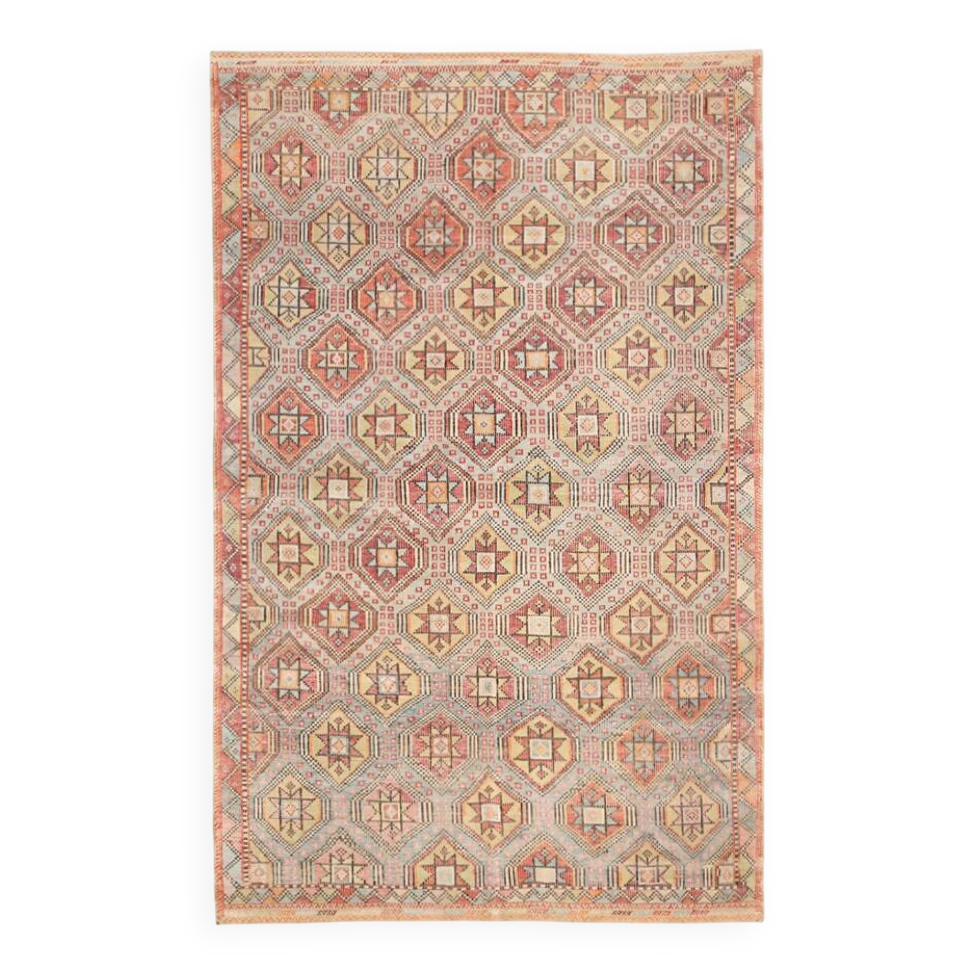 6x10 Pale Red Green Tribal Wool Kilim Rug, 189x300Cm