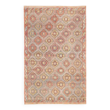 6x10 Pale Red Green Tribal Wool Kilim Rug, 189x300Cm