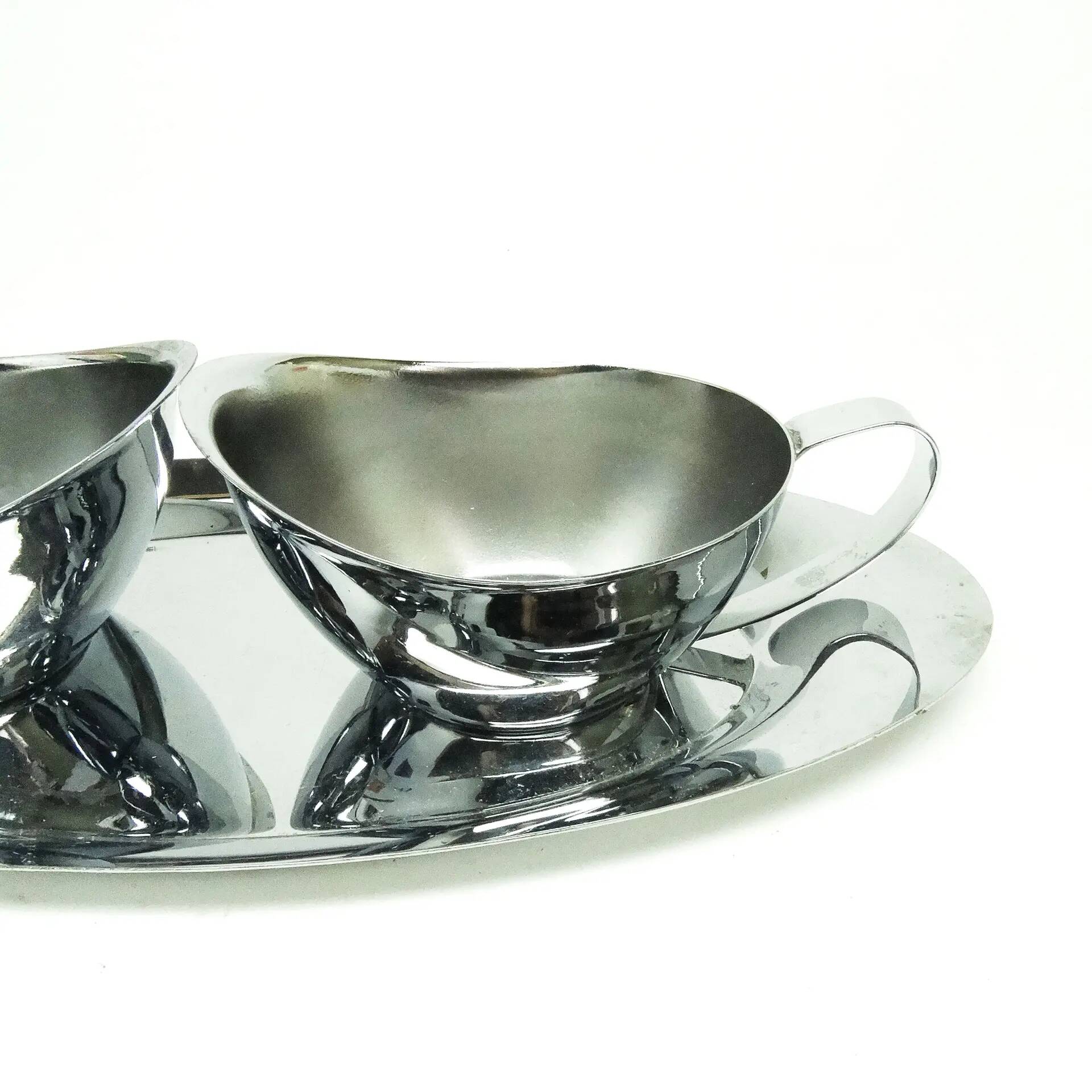 Mid-century modern coffee set, nickel-plated brass, Poland, 1950s