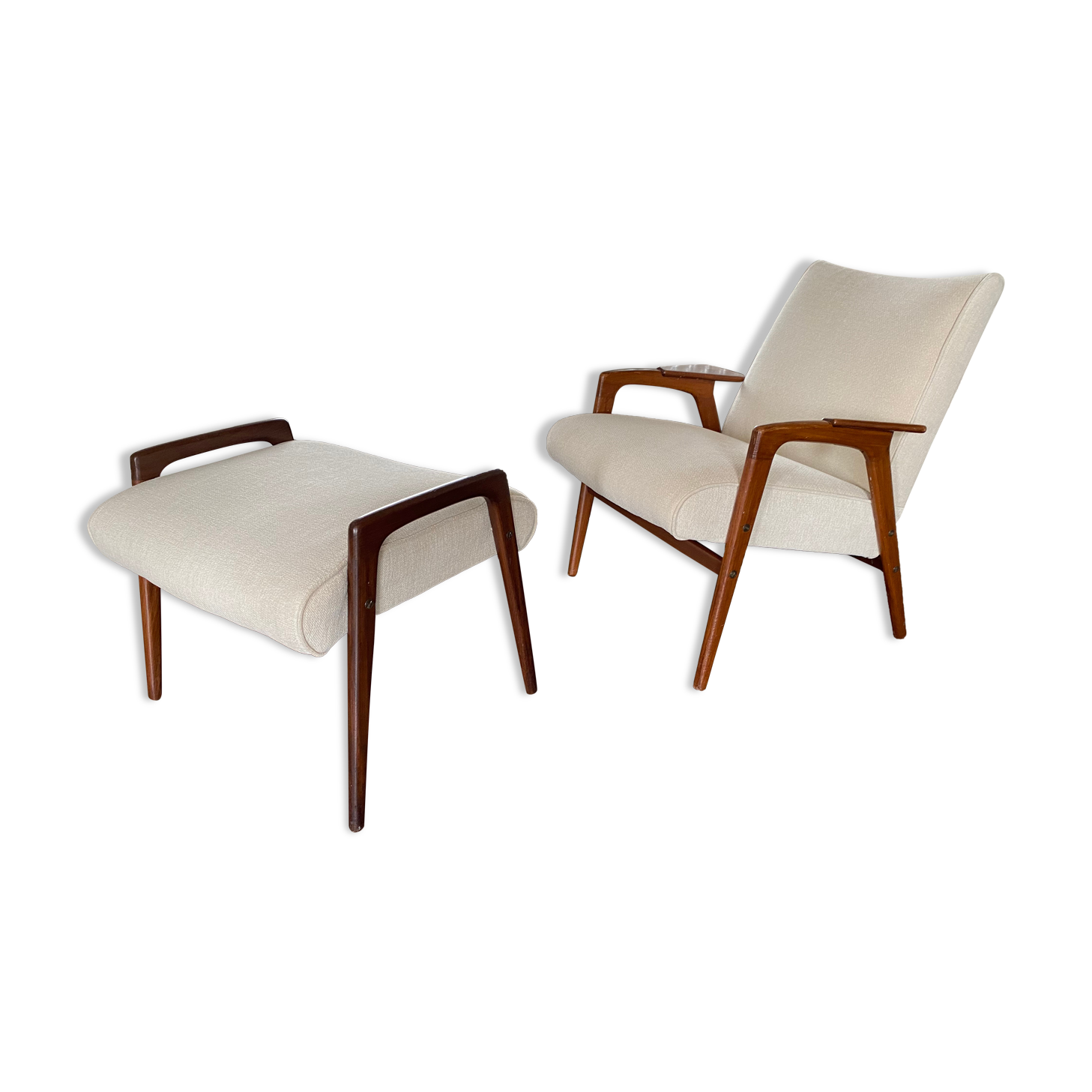Fauteuil scandinave vintage Ruster avec tabouret du designer suédois Yngve Ekström pour Pastoe, années 60