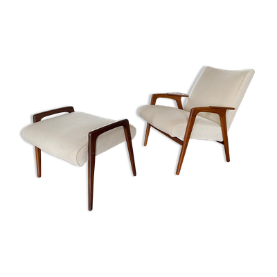 Fauteuil scandinave vintage Ruster avec tabouret du designer suédois Yngve Ekström pour Pastoe, années 60