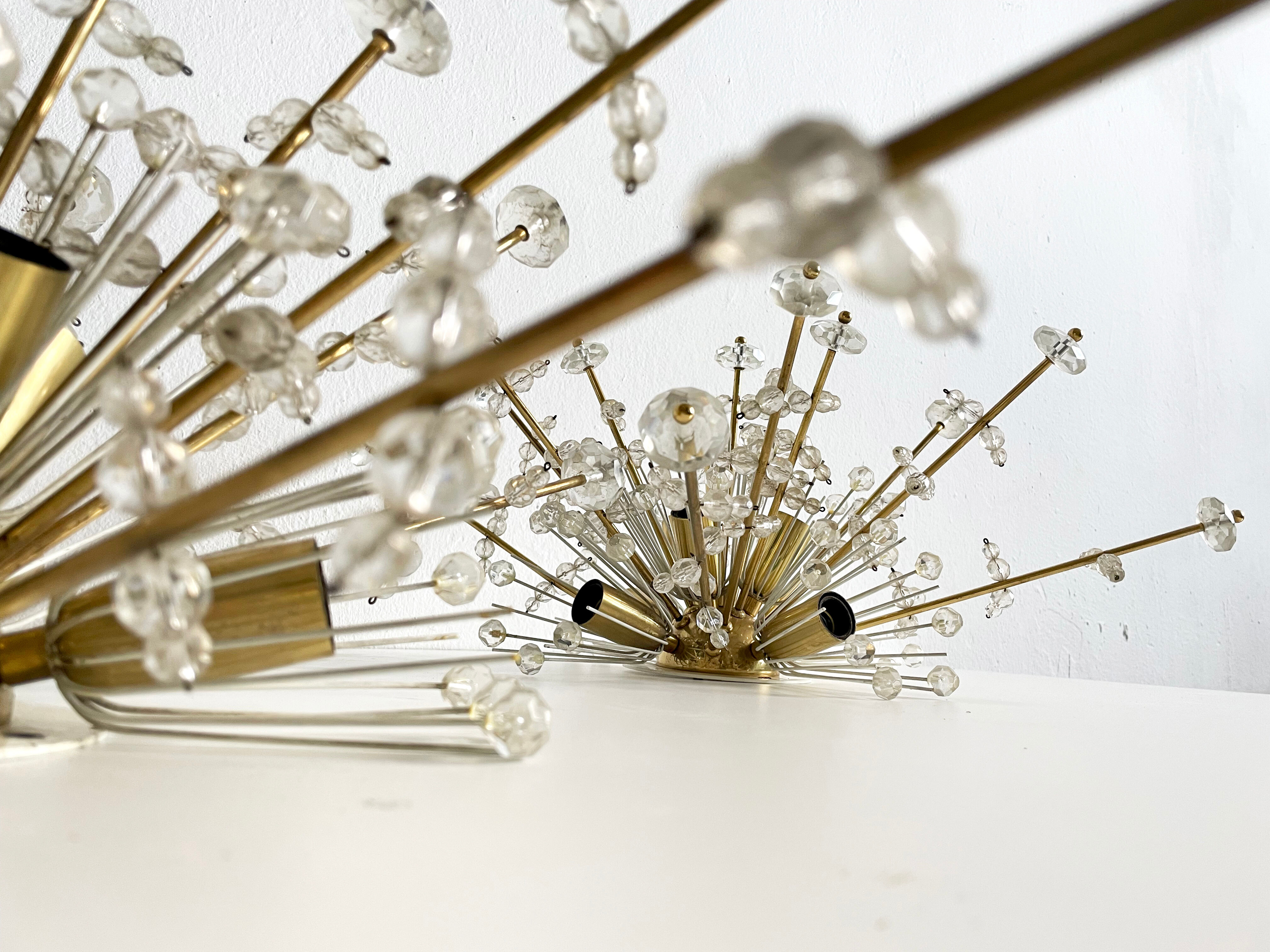 Pair of Snowflake Sputnik Flush Mount Lamps, Austria 1950s