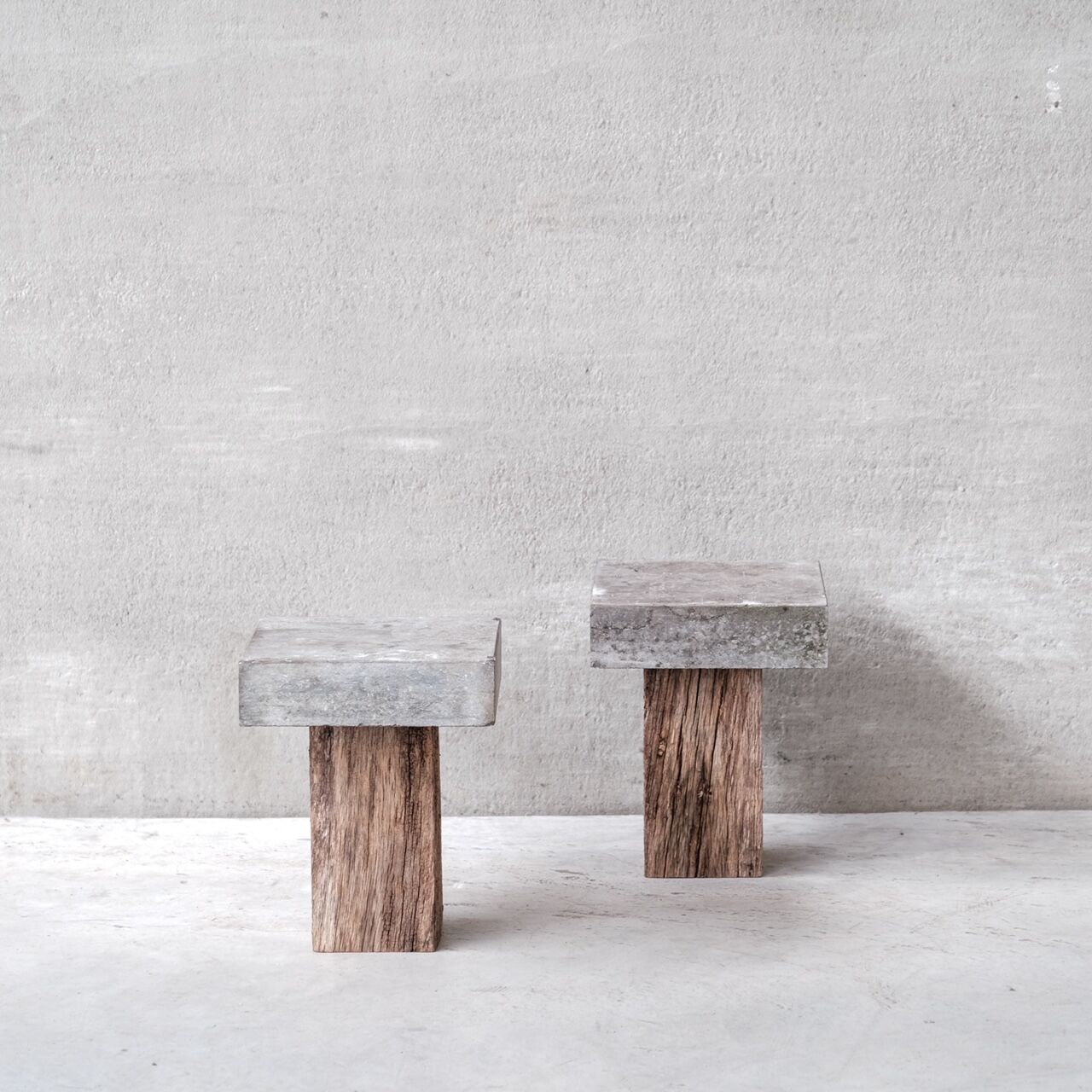 Pair of Wooden and Stone Pedestals or Side Tables (No.2)