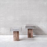 Pair of Wooden and Stone Pedestals or Side Tables (No.2)