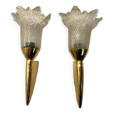 Murano Glass Brass Sconces Set of 2