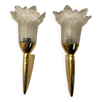 Murano Glass Brass Sconces Set of 2