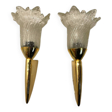 Lot de 2 appliques en verre de Murano et laiton