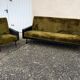 Sofa with are vintage armchair Skaï and moumoute