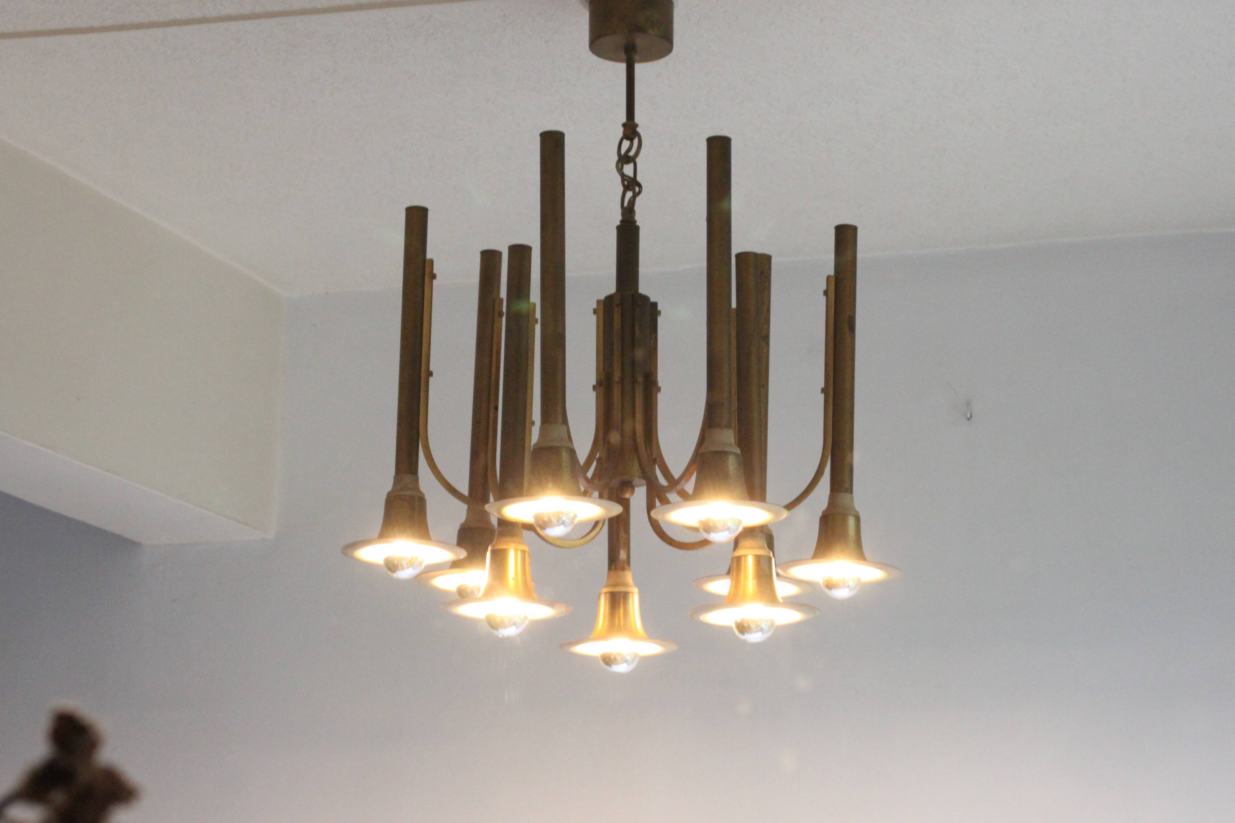 Brass trumpet chandelier, 1970s