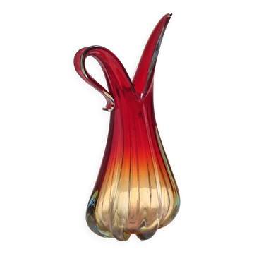 Red, Orange and Yellow Sommerso Murano Glass Vase, Italy