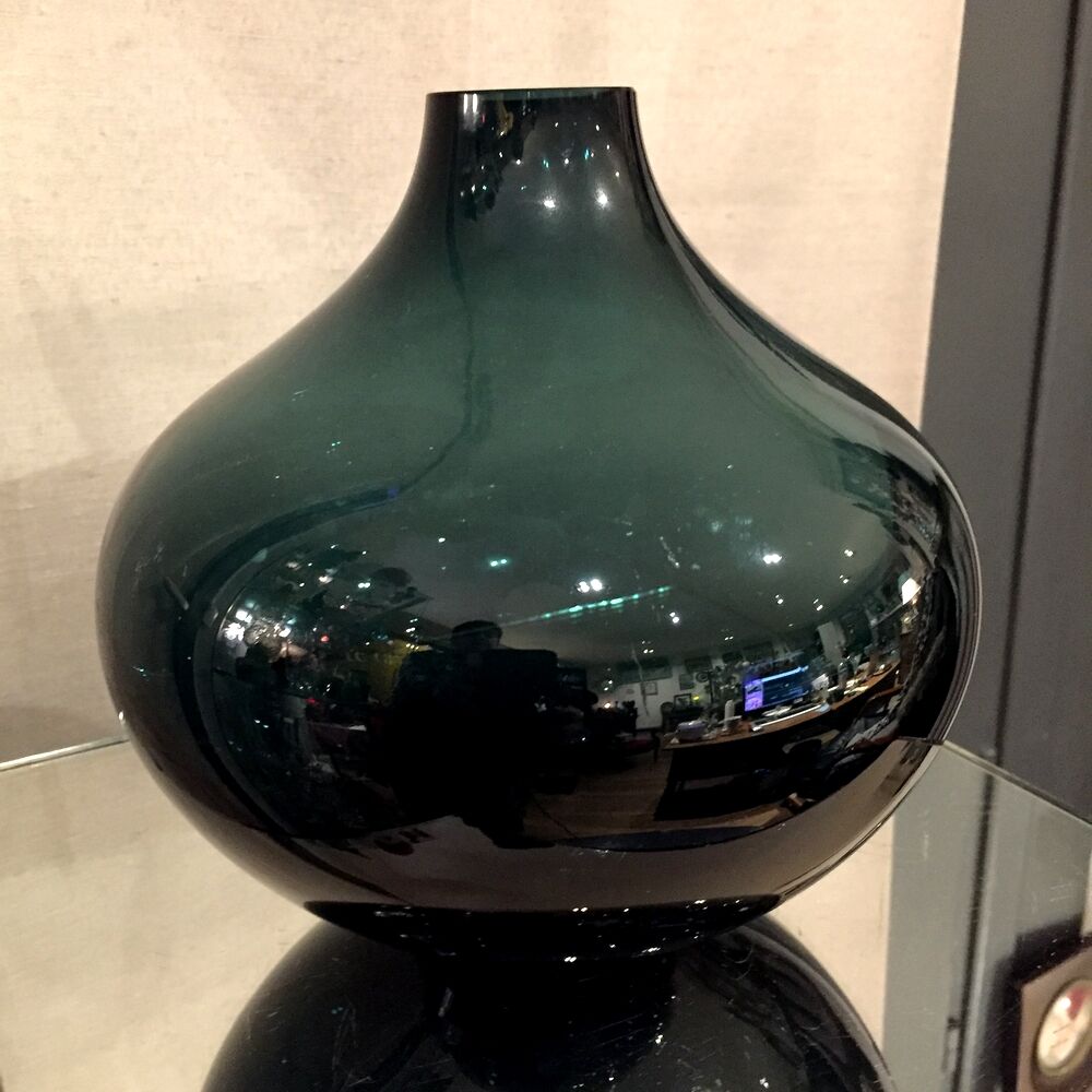 Onion shaped vase of green and blue color in glass