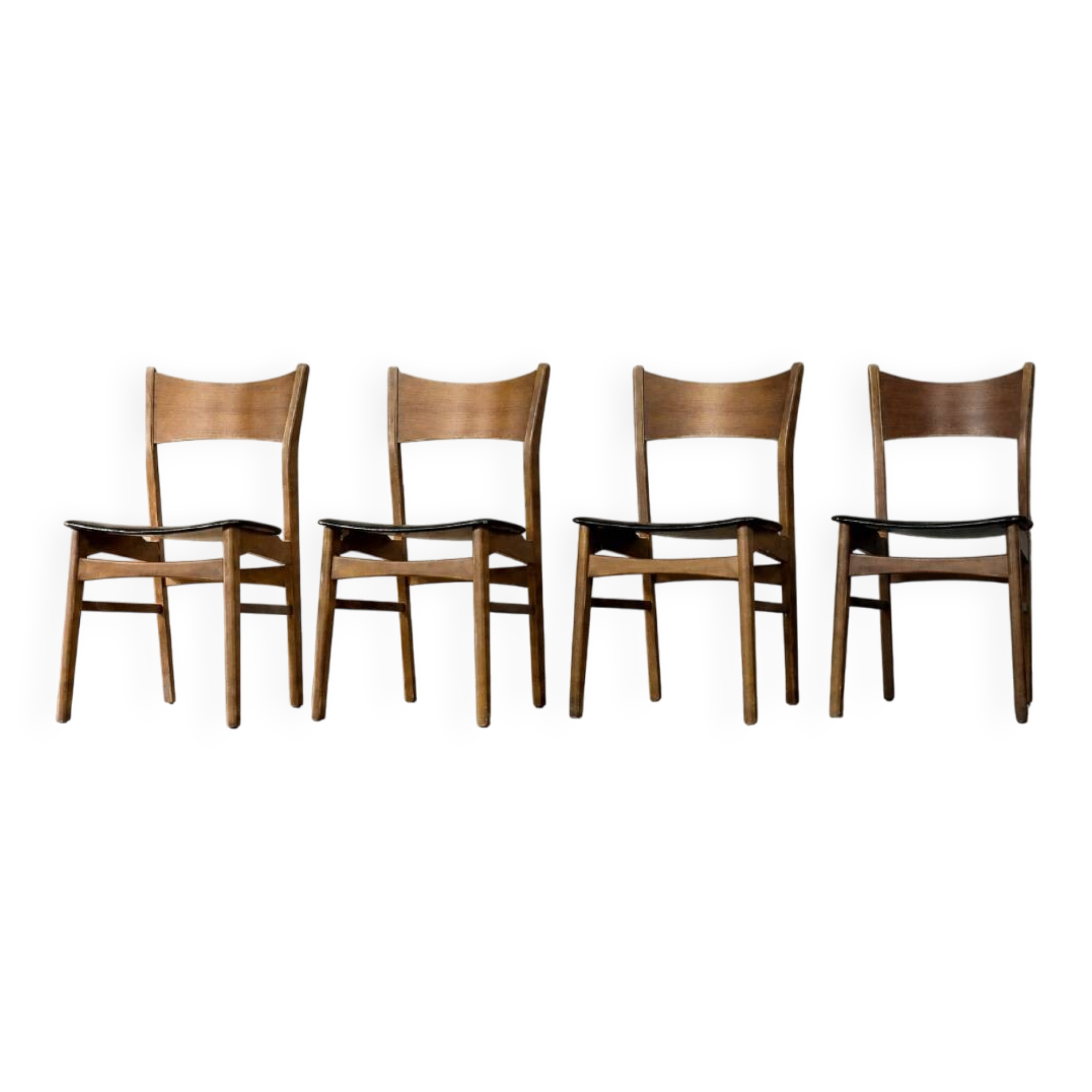 Ensemble de 4 chaises de salle à manger vintage mi-siècle danoise modernes en hêtre et teck.