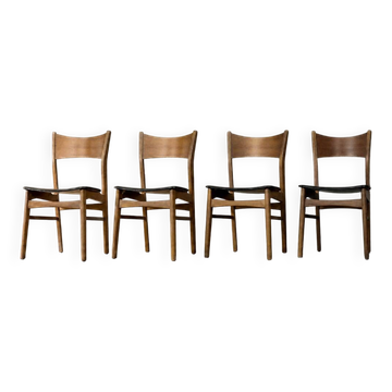 Ensemble de 4 chaises de salle à manger vintage mi-siècle danoise modernes en hêtre et teck.