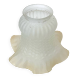 Tulipe abat-jour ancienne verre dépoli couronne plissée blanche et mordorée
