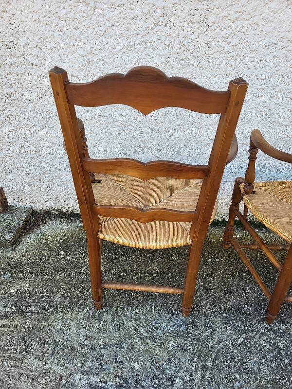 Pair of provencal straw armchairs in walnut