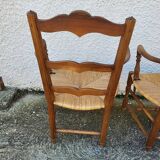 Pair of provencal straw armchairs in walnut