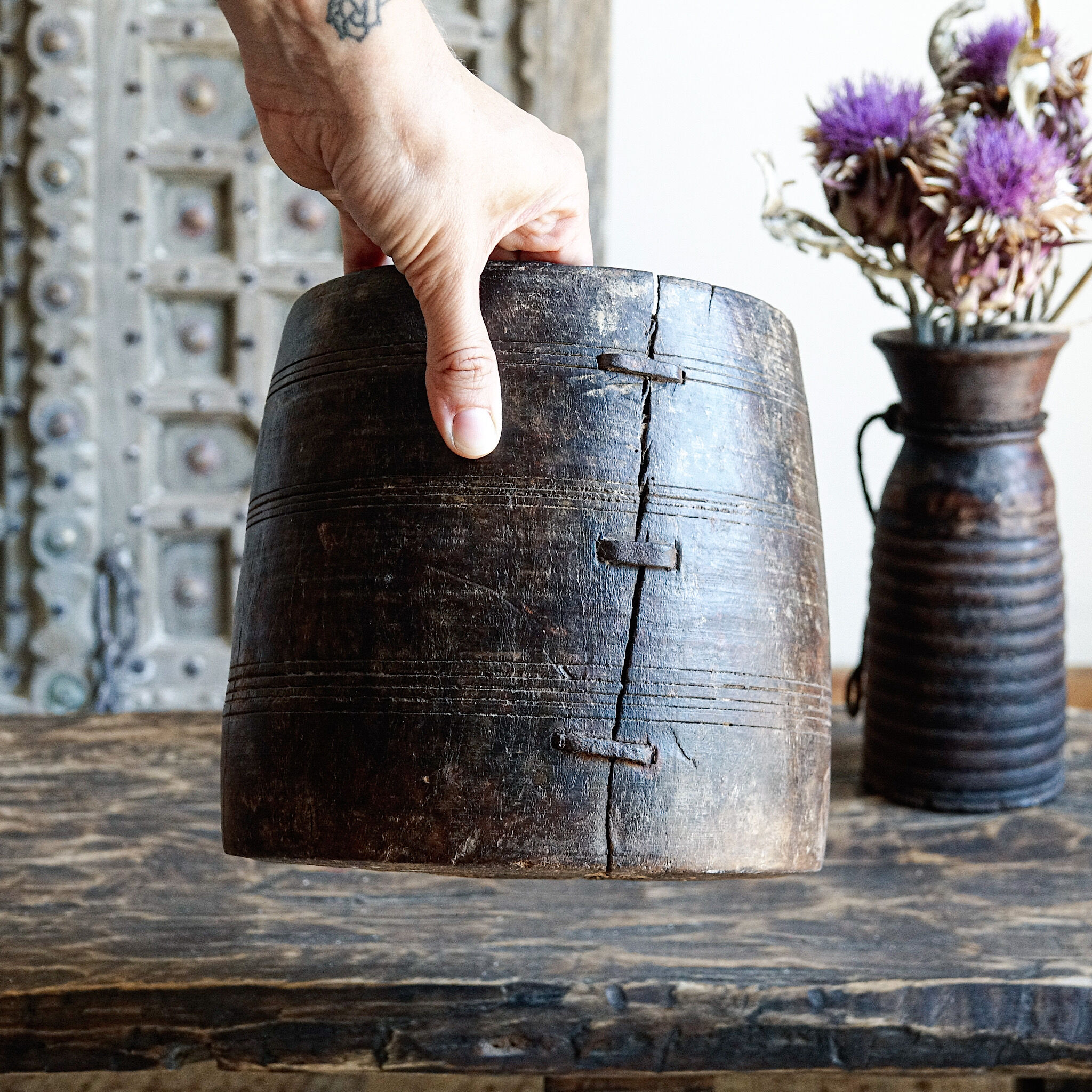 Old wooden pot