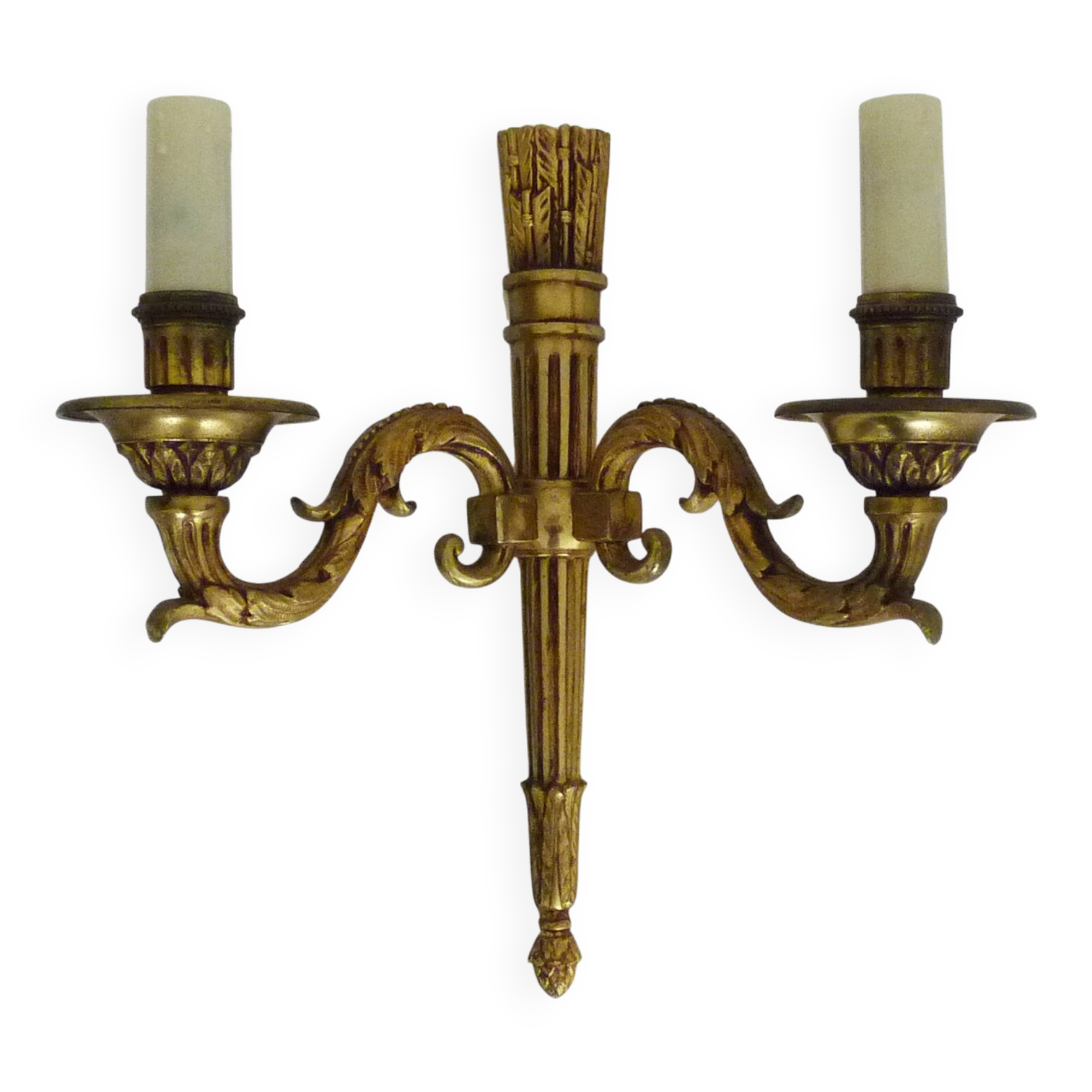 Empire-style wall lamp with double lights in bronze from the 1960s.