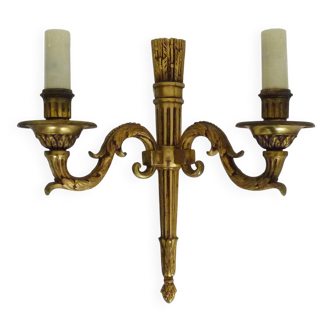 Empire-style wall lamp with double lights in bronze from the 1960s.