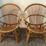 Pair of rattan shell armchairs 60s
