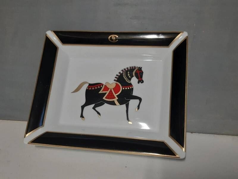 Porcelain pocket emptier - horse decor - Philippe Deshoulieres - Limoges France
