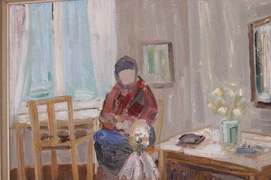 Original Swedish oil on canvas – “Figure in Interior” by Åke Wickström – vintage & framed – 57 × 66 cm