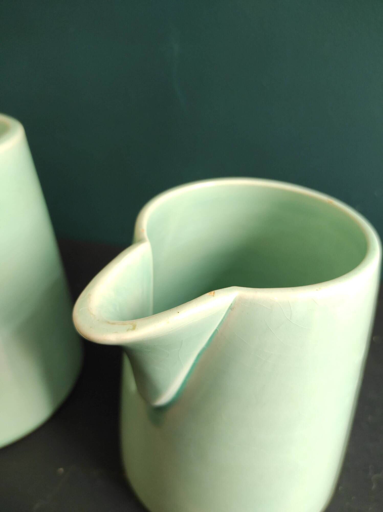Set of two vintage French jugs in aquamarine blue