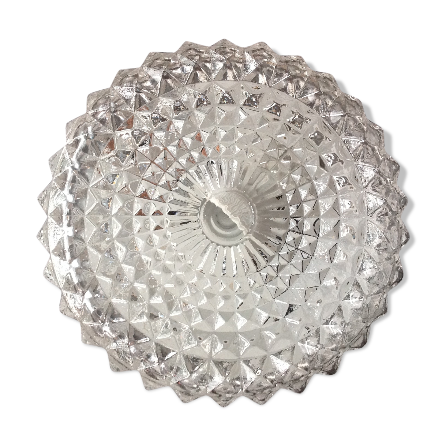 Round ceiling lamp in structured glass vintage 60s-70s